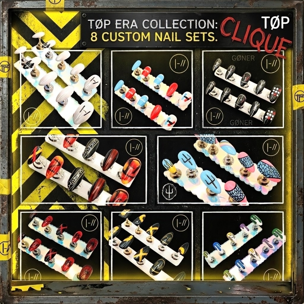 Handcrafted Twenty One Pilots Era collection Med Almond Press-On Nails Handmade